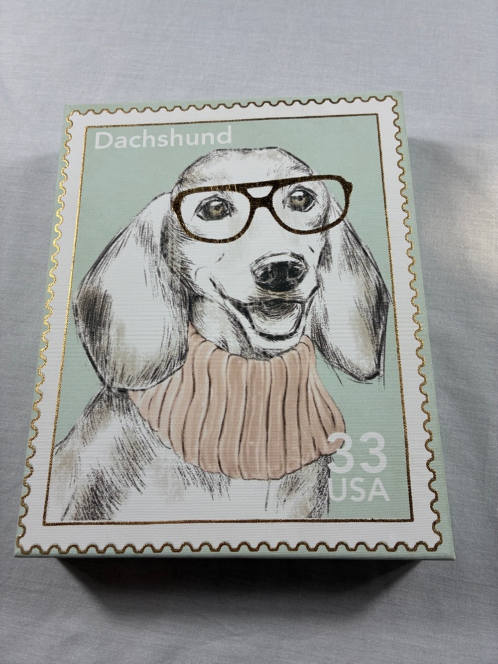 Dachshund Canvas Wall Art Dog w Glasses Preppy Decor 9.5x7.75